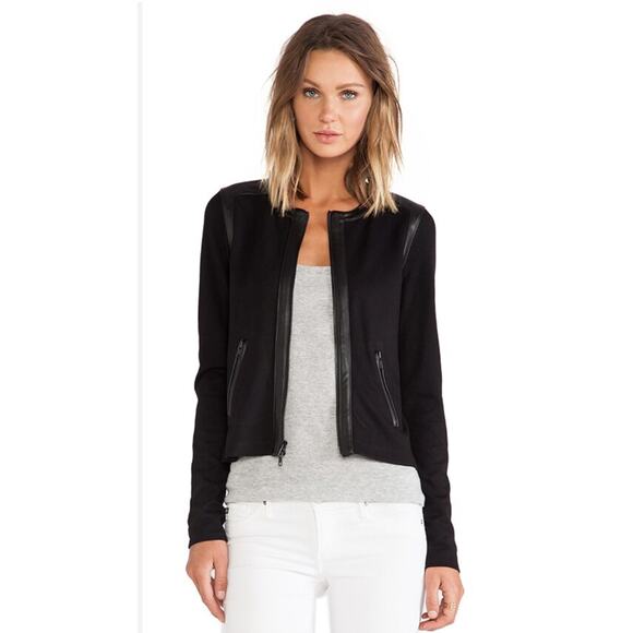 Bailey 44 Jack Pine Jacket Women’s M Black Full Zip Stretch Ponte Vegan Leather - Picture 1 of 6